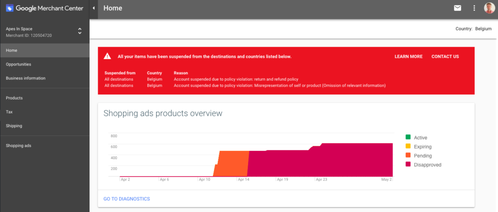 suspended Google Merchant Center account