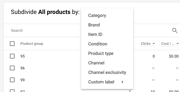 google shopping product groups attributes