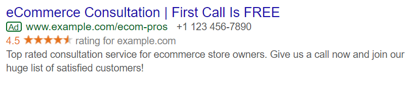 google ads call extension example