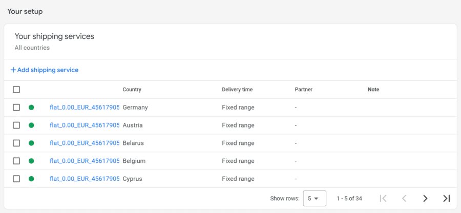 “Add shipping service” option in Google Merchant Center in “Shipping and returns”