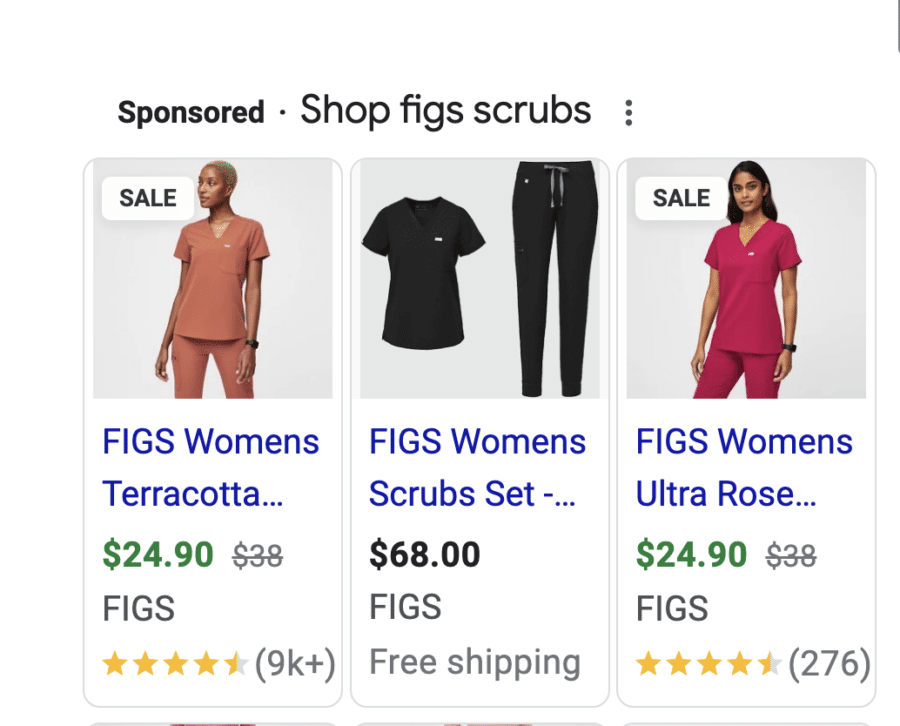 FIGS’ Shopping Ads in the wild