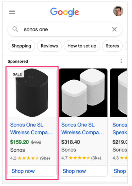 The absolute top impression share when searching for “sonos one” query